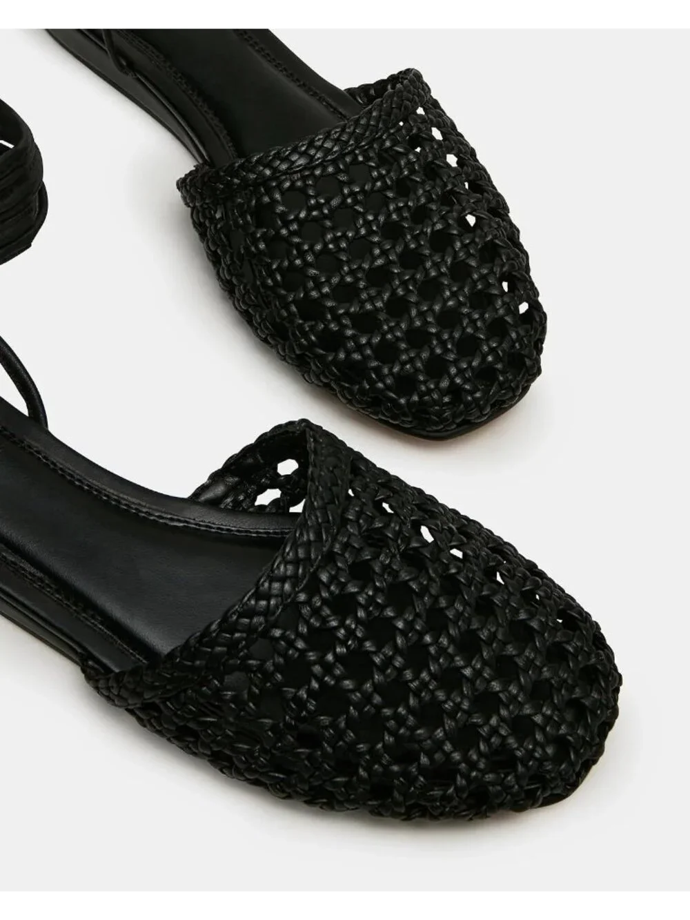 Women's Wedges Black Ballet Flats Lace Up Closed Square Toe Summer Dressy Sandal